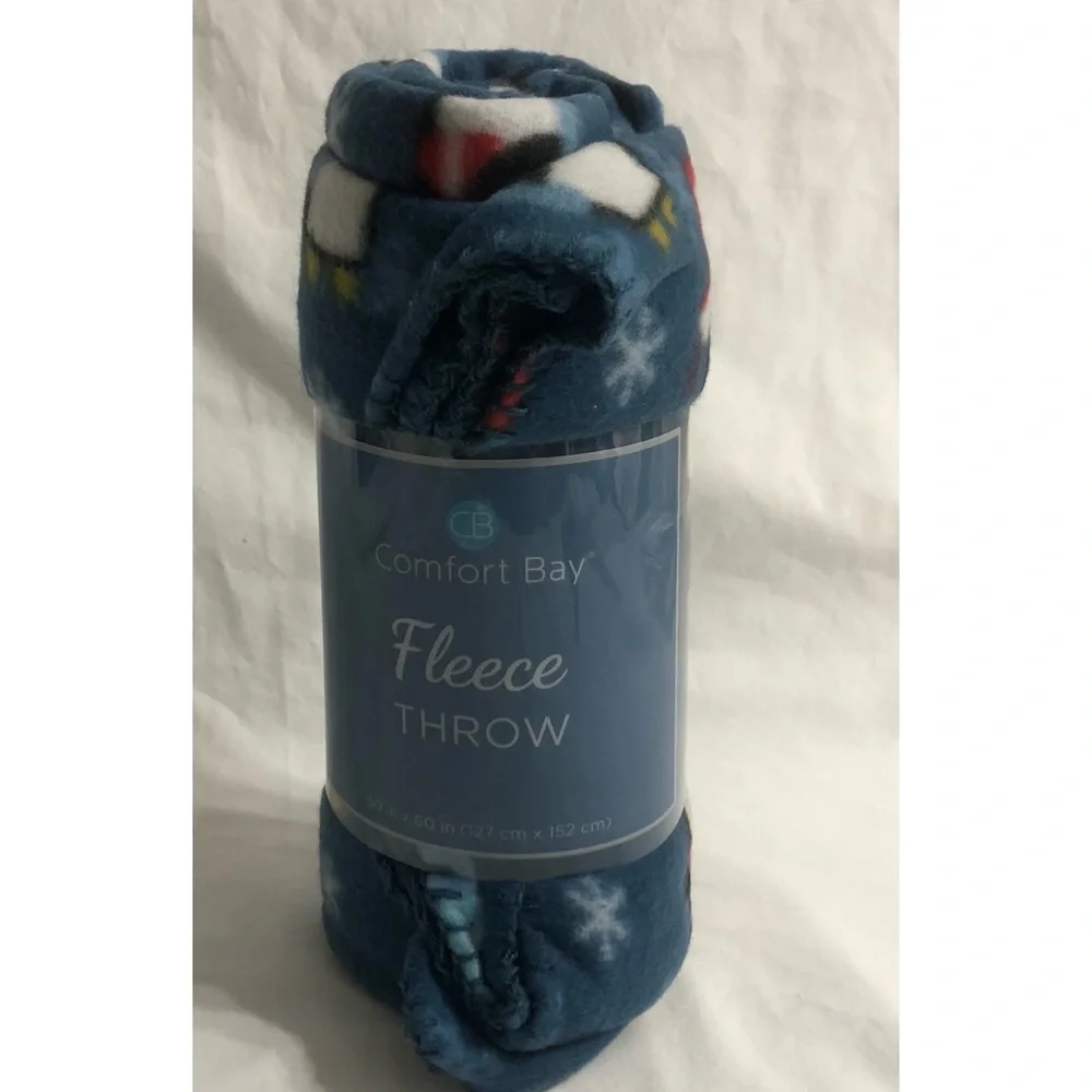 Penguin snowflakes Fleece Throw blue. 50in x 60in